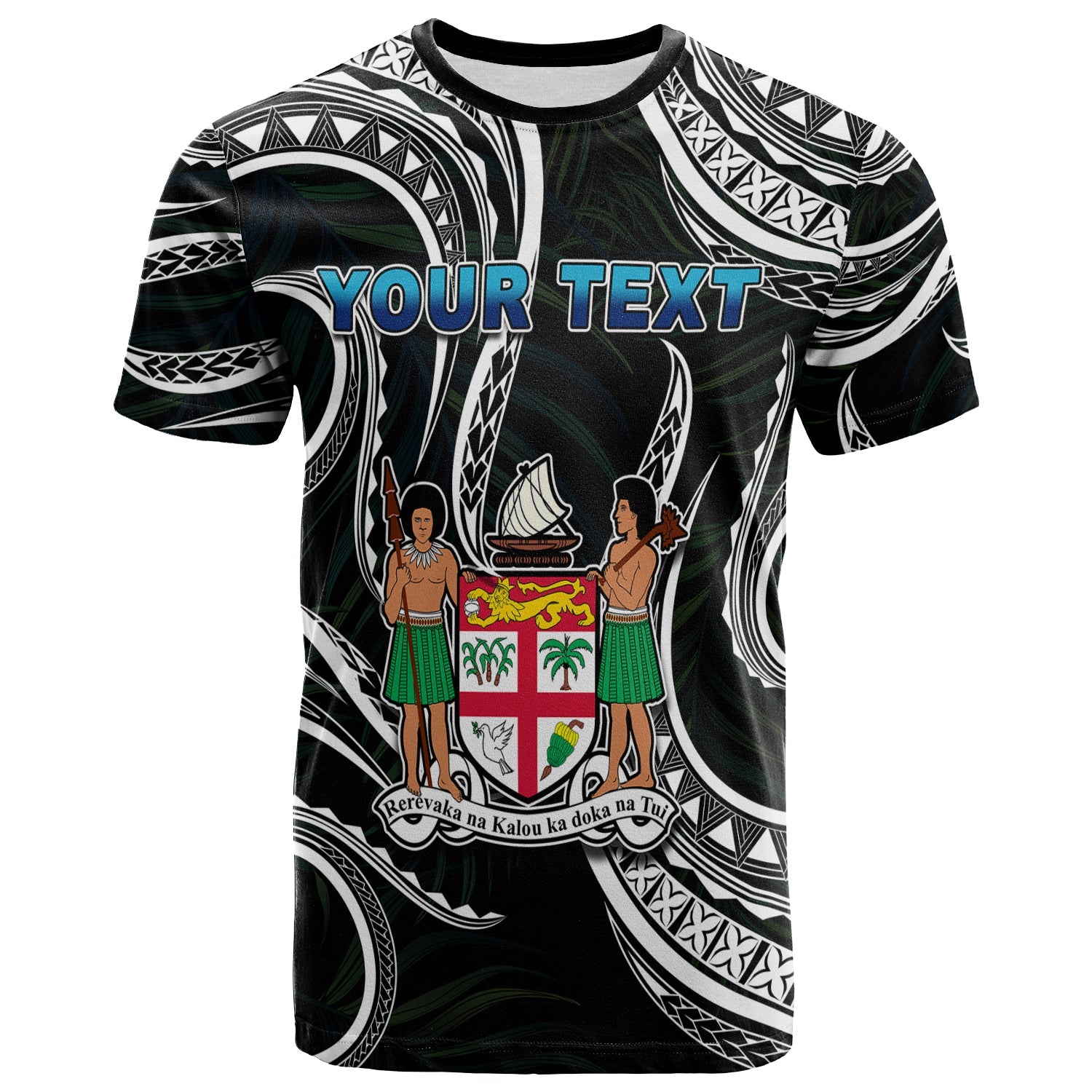 (Custom Personalised) Fiji Coat of Arms T Shirt Polynesian mix Coconut Pattern