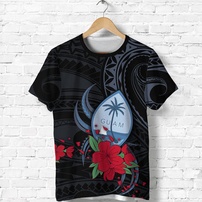 Guam T Shirt Polynesian Flowers Version Black