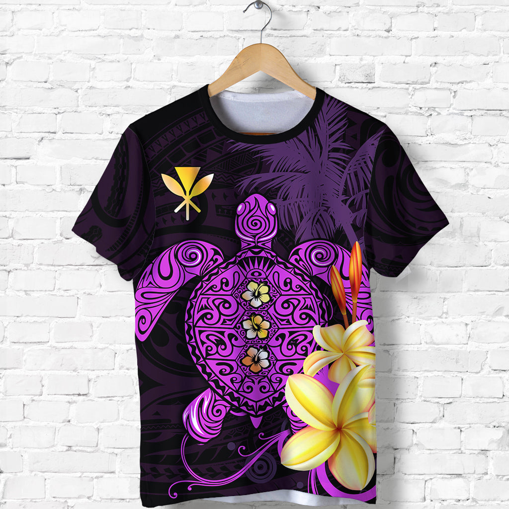 Hawaii Turtle T Shirt Hawaiian Flowers Version Purple Elegant