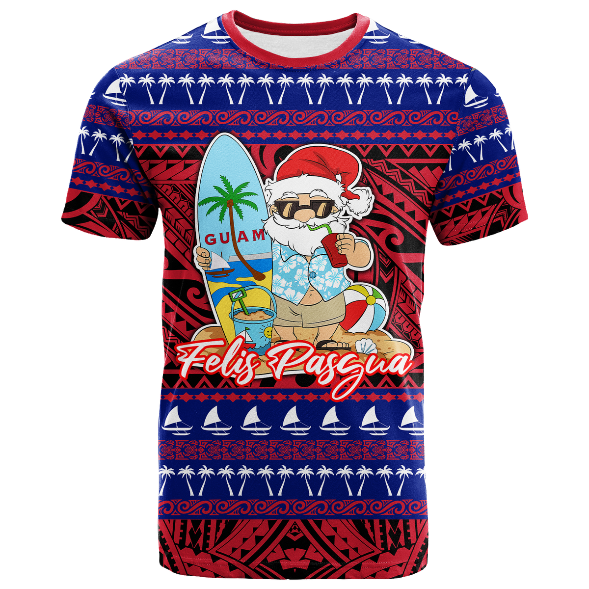 Guam Christmas Felis Pasgua Santas Guam Surf Board T Shirt