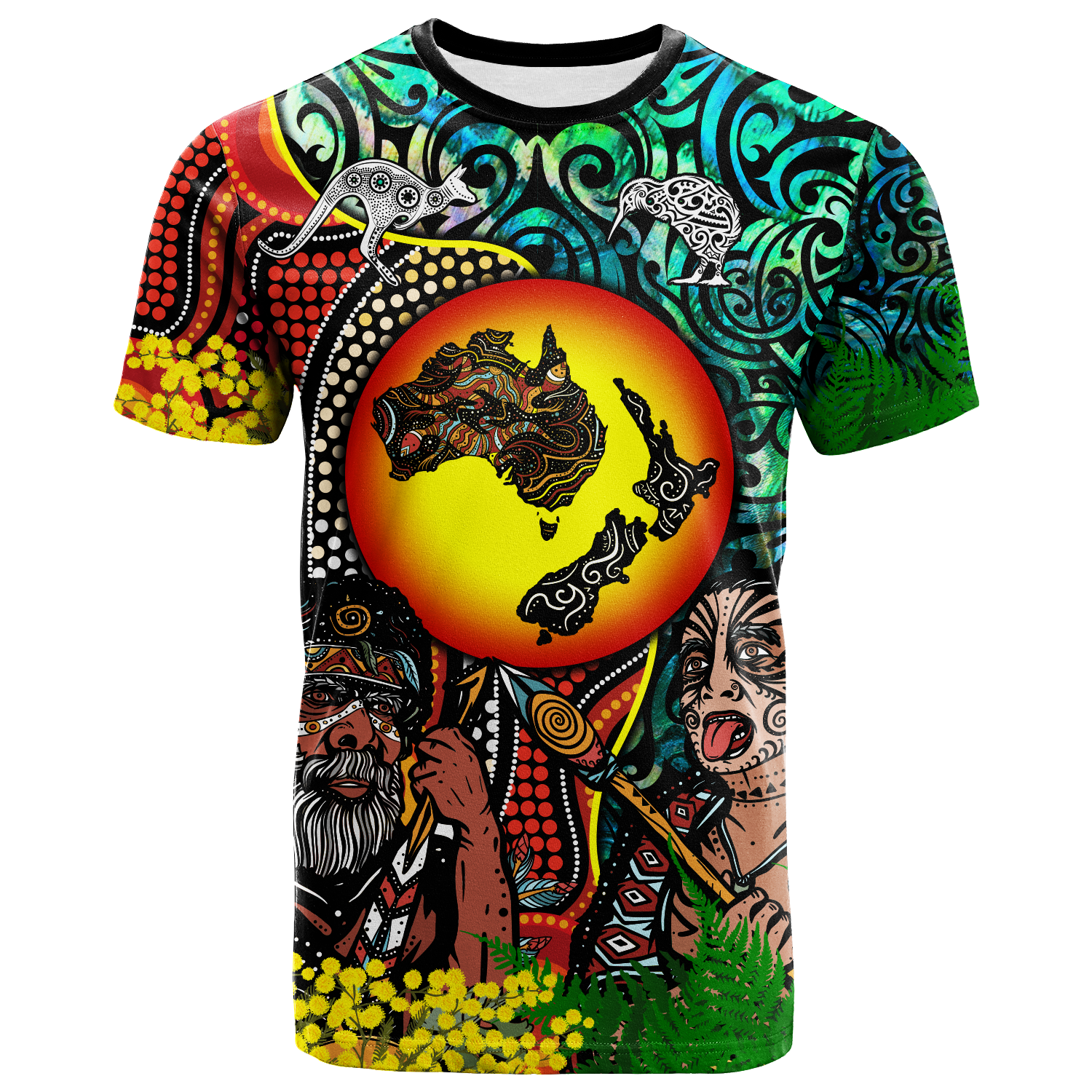 Australia Aboriginal Kangaroo Combine New Zealand Maori Kiwi Bird T Shirt -