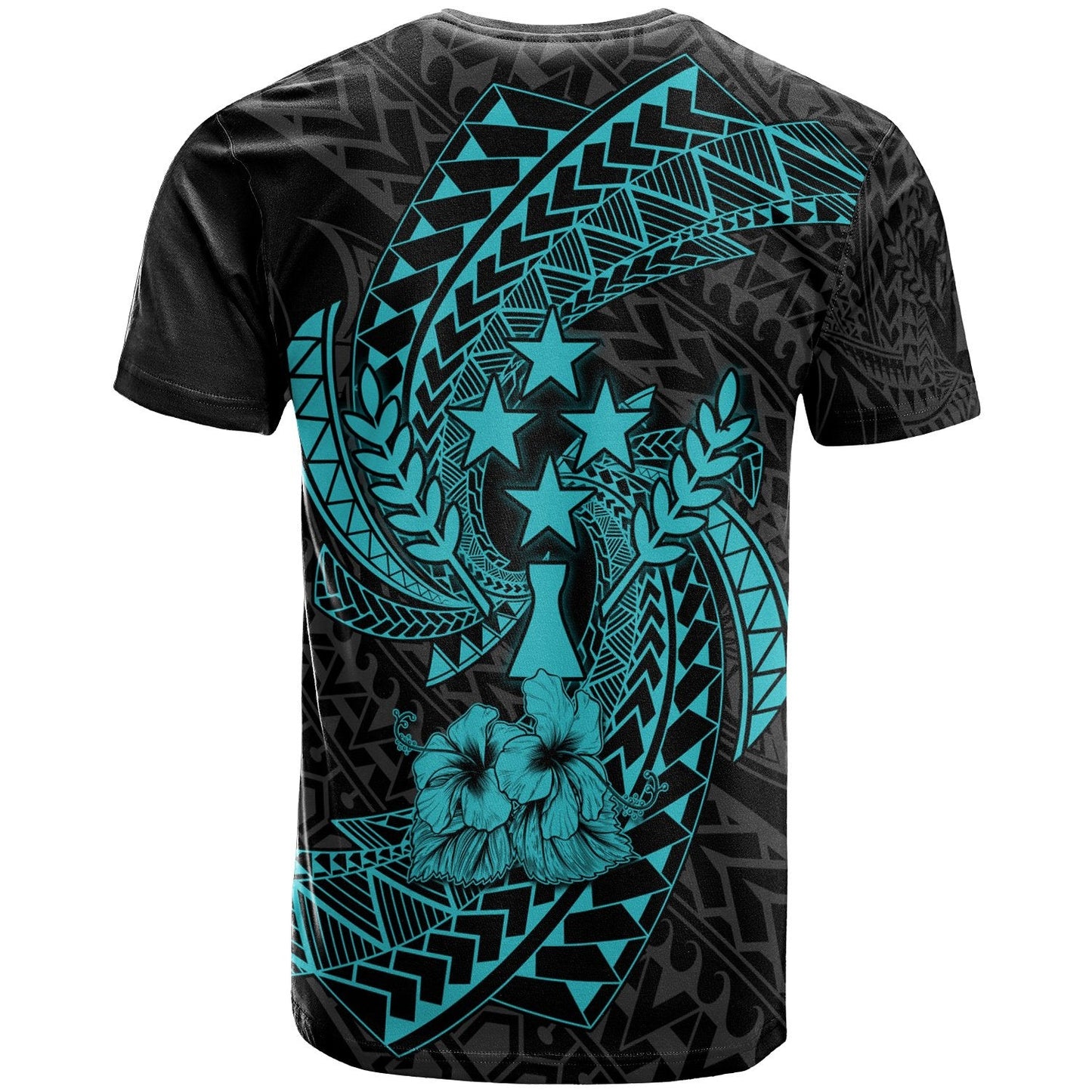 Chuuk Micronesian T - Shirt Turquoise - Spiral Pattern Hibiscus