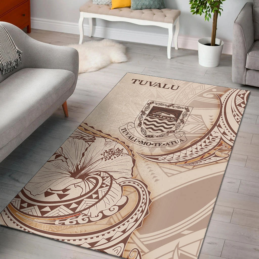 Tuvalu Area Rug Hibiscus Flowers Vintage Style