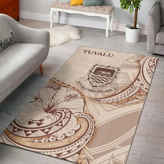 Tuvalu Area Rug Hibiscus Flowers Vintage Style