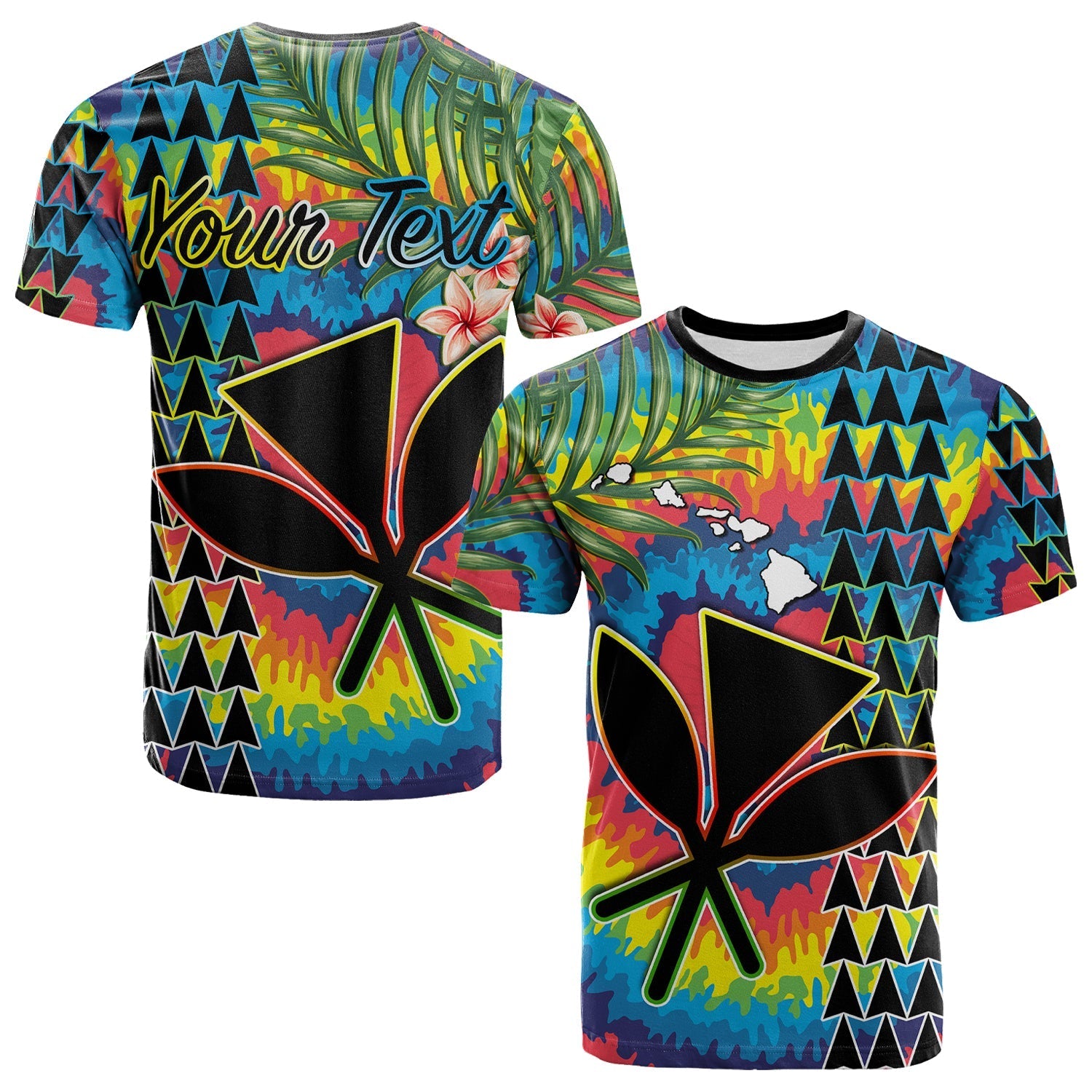 Custom Personalised Hawaii Rainbow Tie Dye T Shirt Flowers Polynesian Hawaiian Tribal