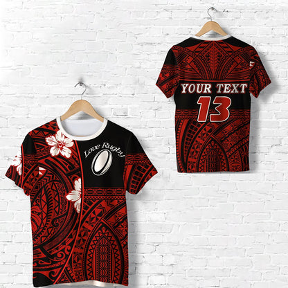 Custom Personalised Polynesian Rugby T Shirt Love Red - Custom Text And Number