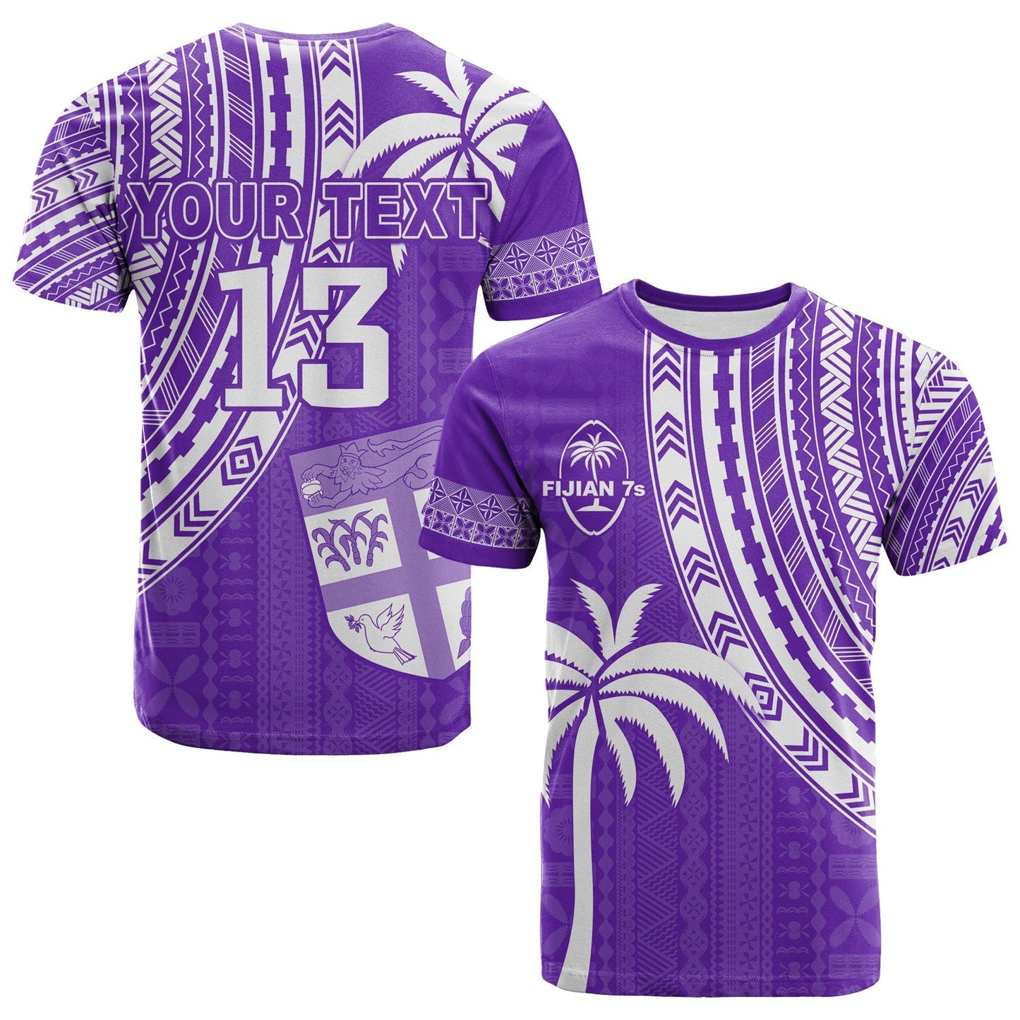 (Custom Text and Number) Fiji Rugby Sevens T Shirt Fijian 7s Tapa Polynesian Purple