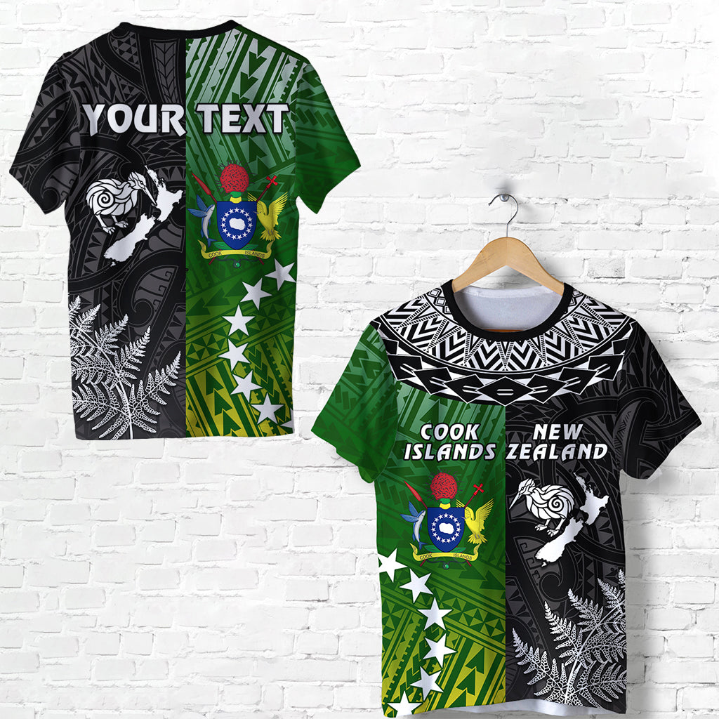 Custom Personalised Cook Islands Pattern And New Zealand Kiwi T Shirt