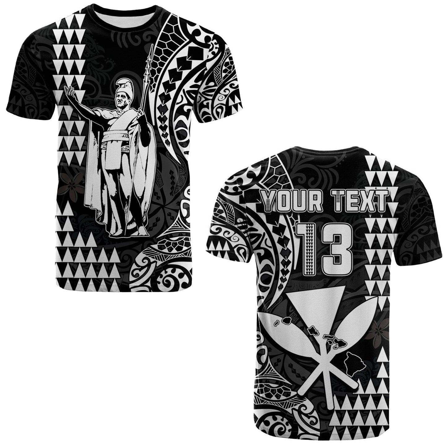 Custom Text And Number Hawaii Day Kakau T Shirt Proud To Be Hawaiian Black King Kamehameha And Kanaka Maoli