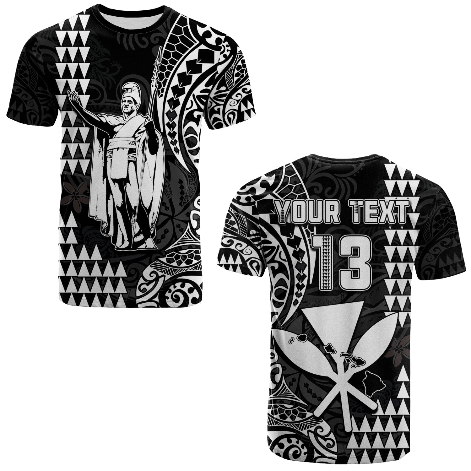 Custom Text And Number Hawaii Day Kakau T Shirt Proud To Be Hawaiian Black King Kamehameha And Kanaka Maoli