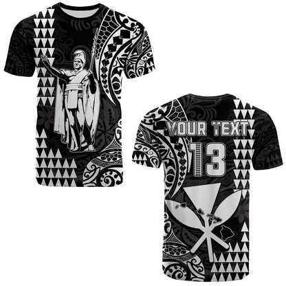 Custom Text And Number Hawaii Day Kakau T Shirt Proud To Be Hawaiian Black King Kamehameha And Kanaka Maoli