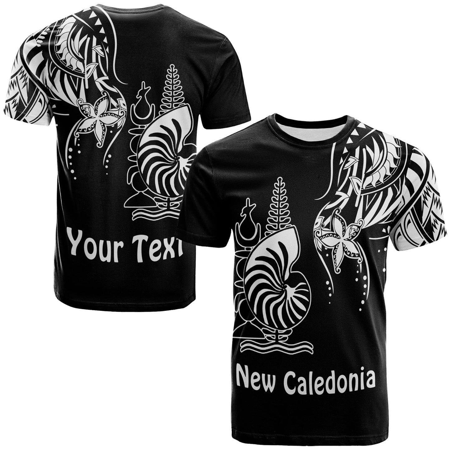(Custom Personalised) New Caledonia T Shirt Emblem Nautilus Shell Version Black