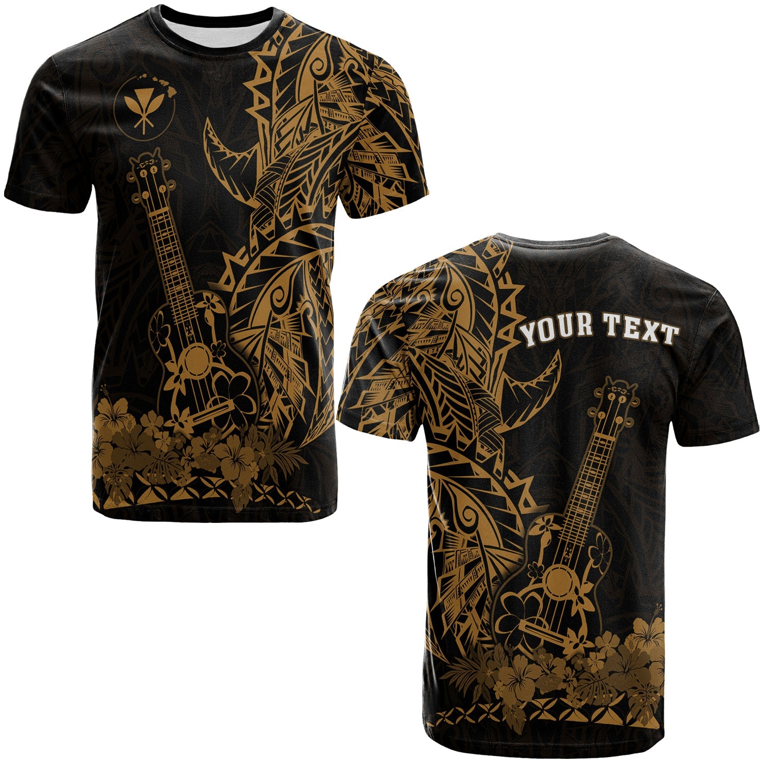 (Custom Personalised) Hawaii Polynesian T Shirt Ukulele Gold