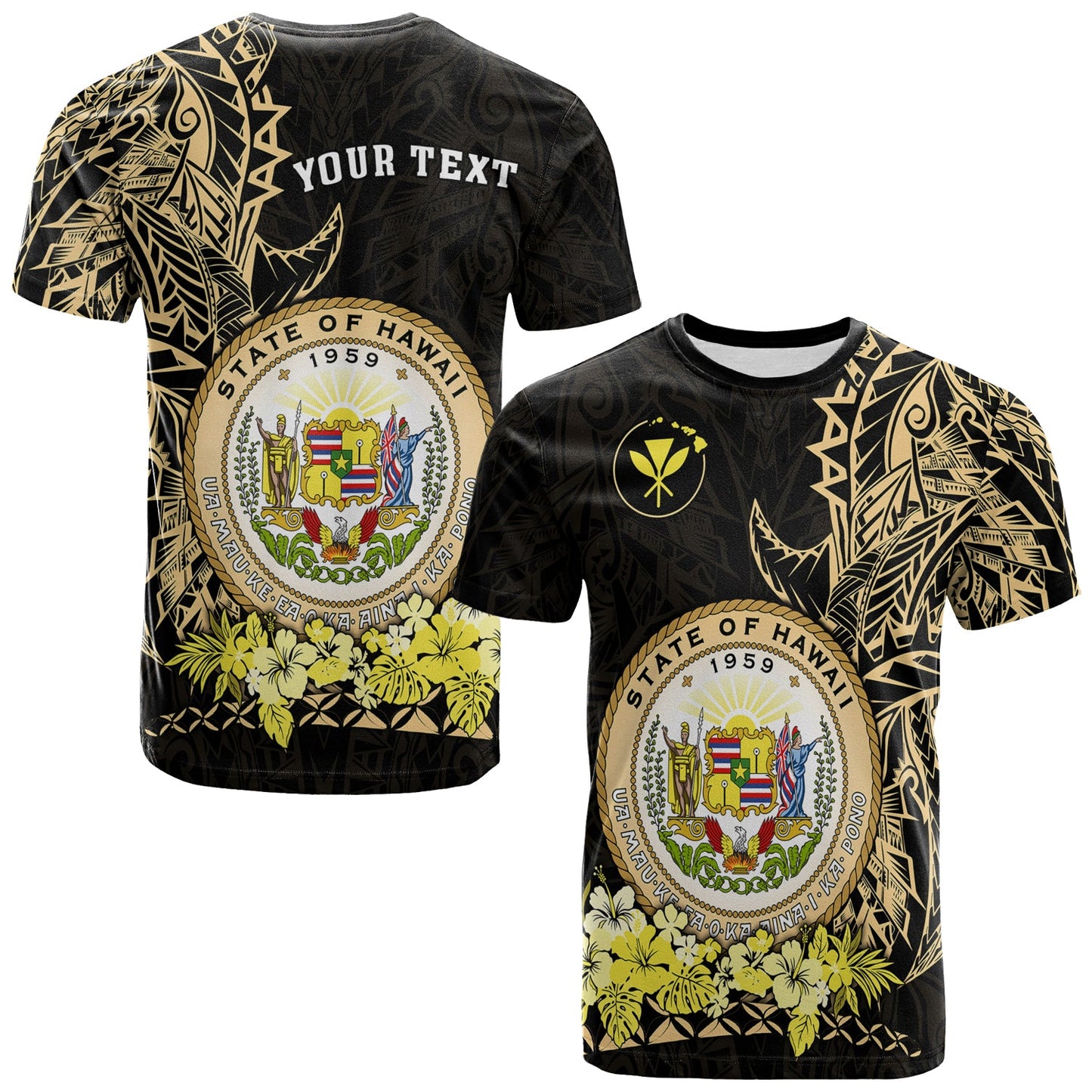 (Custom Personalised) Hawaiian Polynesian T Shirt Gold Seal of Hawaii