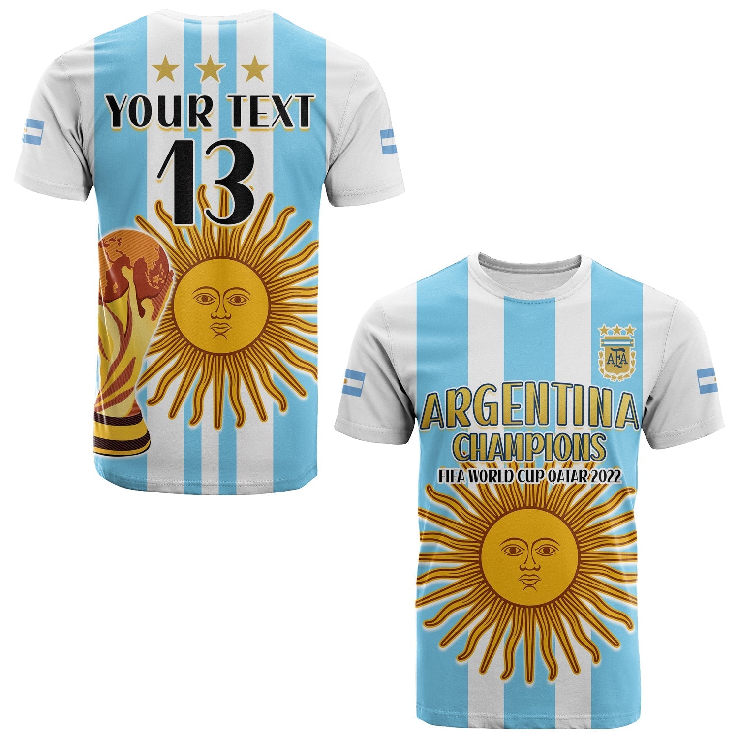 Custom Argentina Football T Shirt FIFA 2022 World Cup Champions
