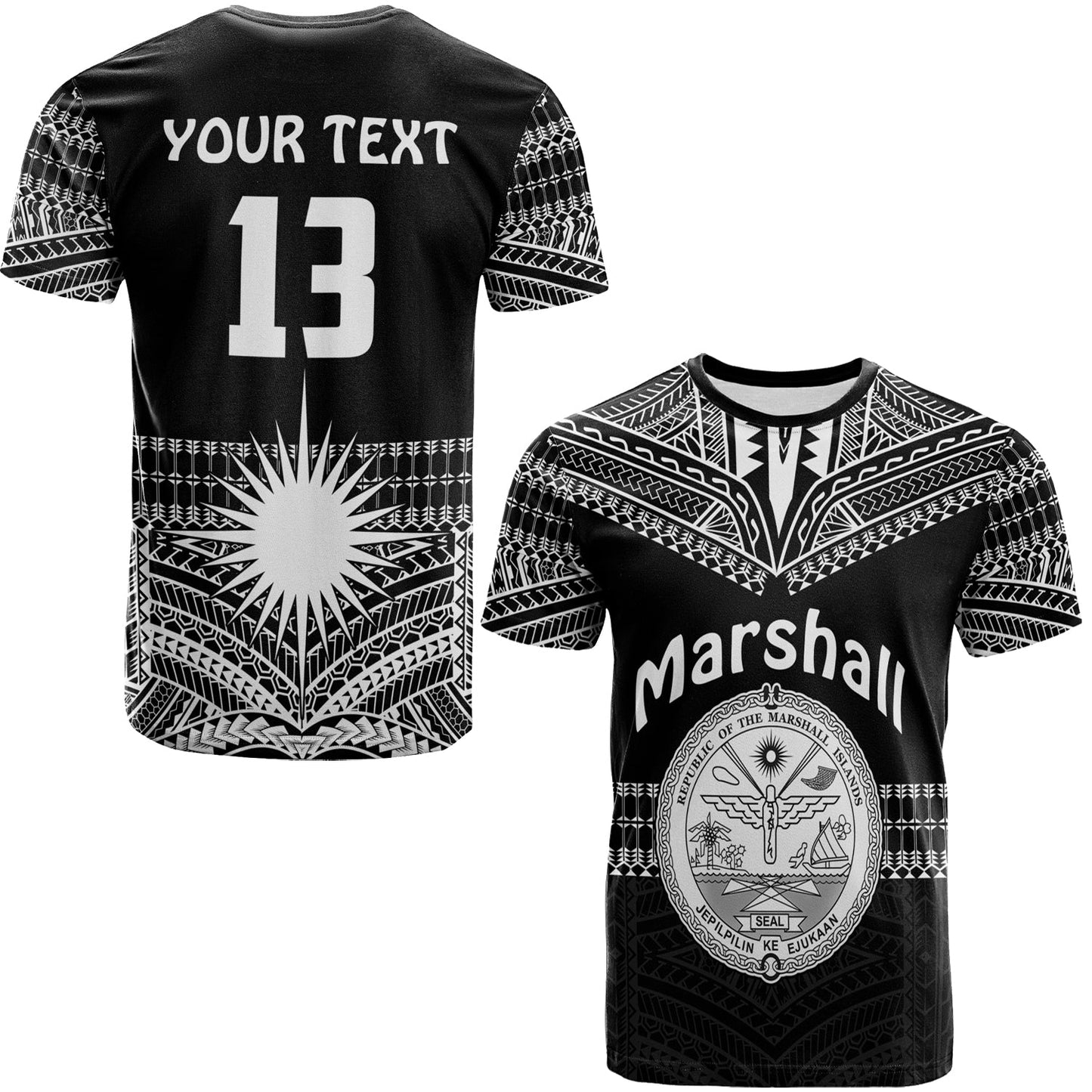 (Custom Text and Number) Marshall Islands T Shirt Best Tattoo Version Black