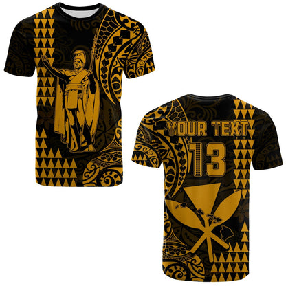 Custom Text And Number Hawaii Day Kakau T Shirt Proud To Be Hawaiian Gold King Kamehameha And Kanaka Maoli