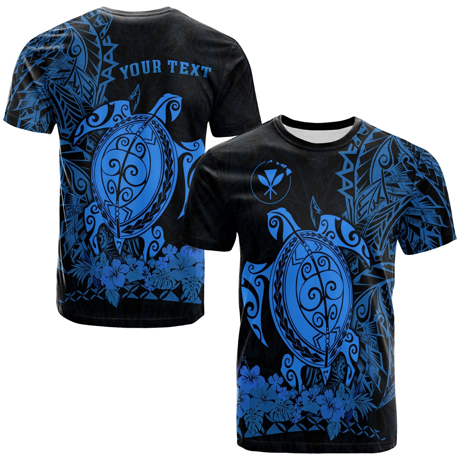 (Custom Personalised) Hawaii Polynesian T Shirt Blue Sea Turtles Hawaiian