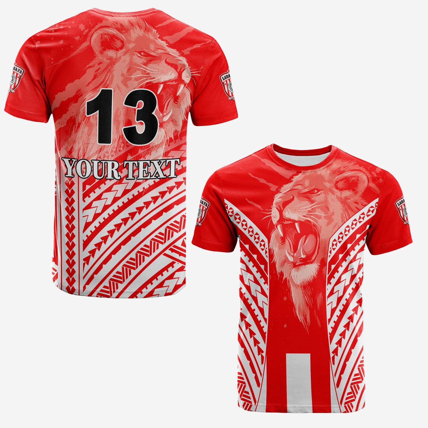 (Custom Personalised) LABASA Football T Shirt Strong Lion Of Fiji Custom Text and Number