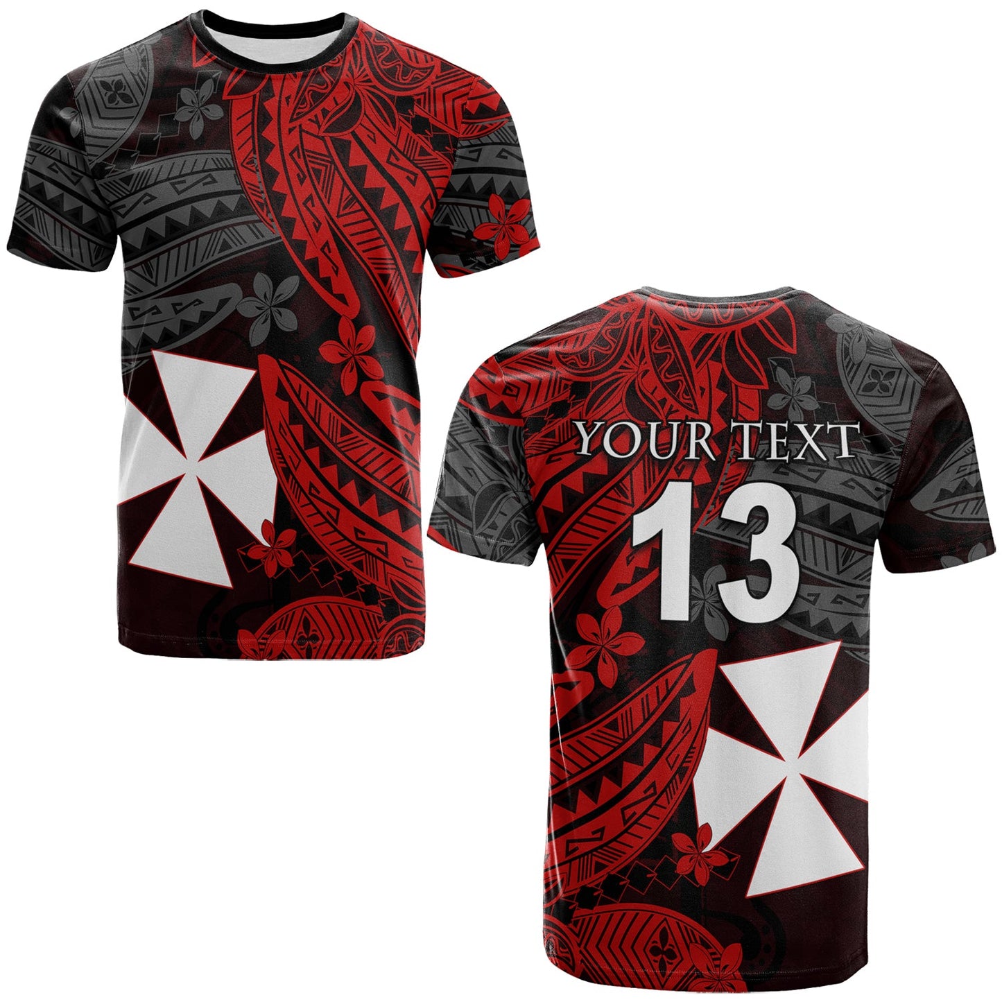 Custom Text And Number Wallis And Futuna T Shirt Enjoy Polynesian Flowers