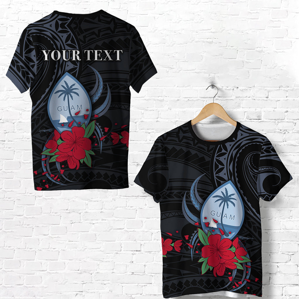 (Custom Personalised) Guam T Shirt Polynesian Flowers Version Black