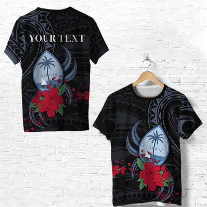 (Custom Personalised) Guam T Shirt Polynesian Flowers Version Black