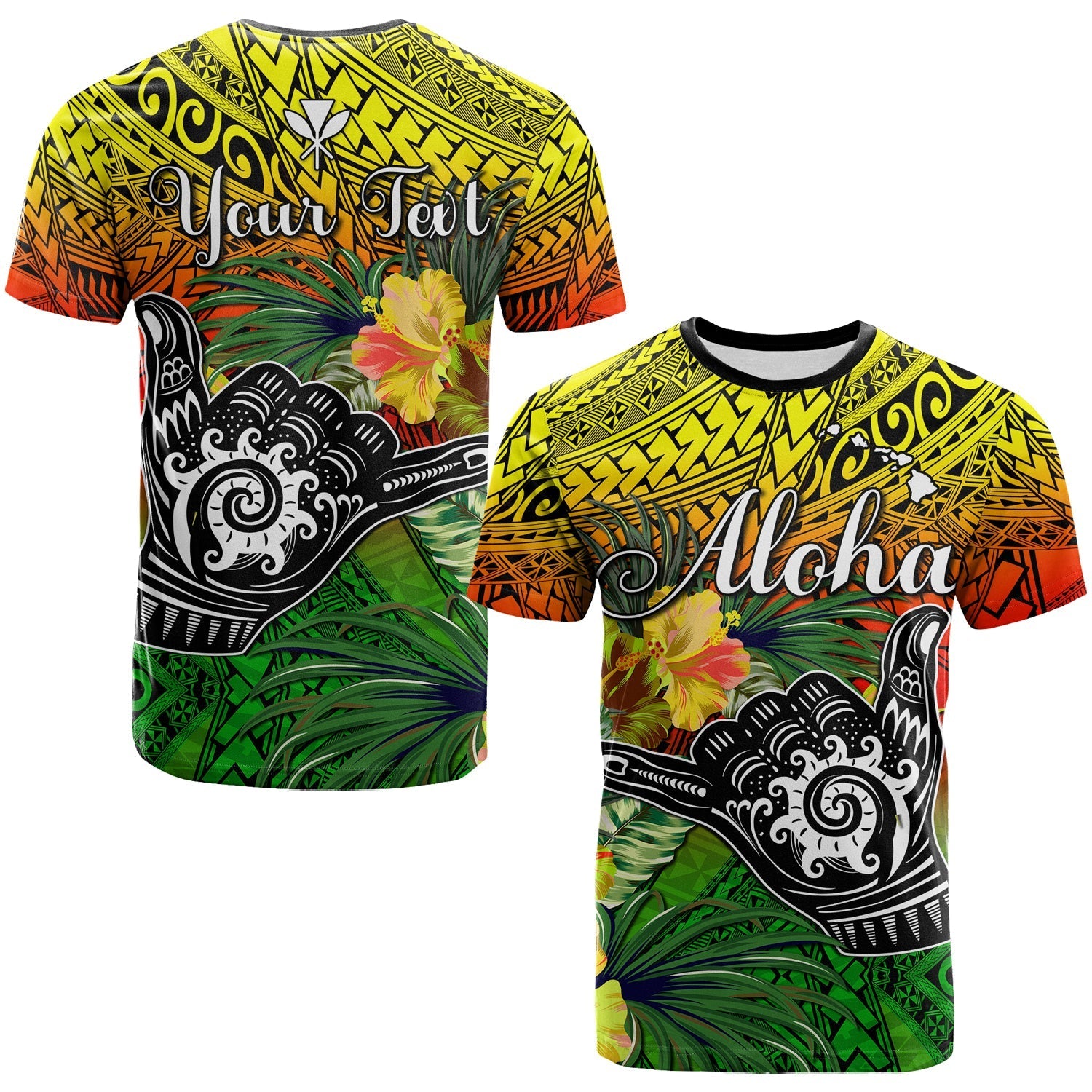 (Custom Personalised) The Shaka Hawaii T Shirt Tropical Flowers Reggae Version