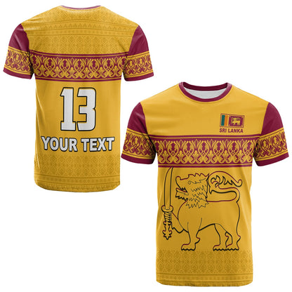 Custom Sri Lanka T Shirt Traditional Pattern and Lion Flag