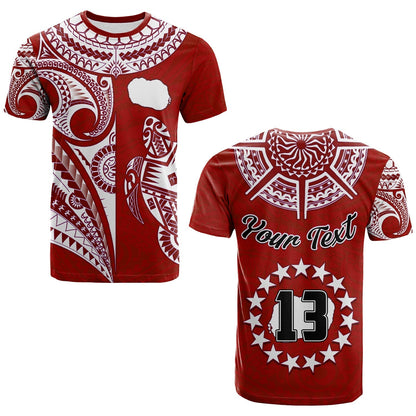 Custom Text And Number Rarotonga Cook Islands T Shirt Turtle And Map Style Red