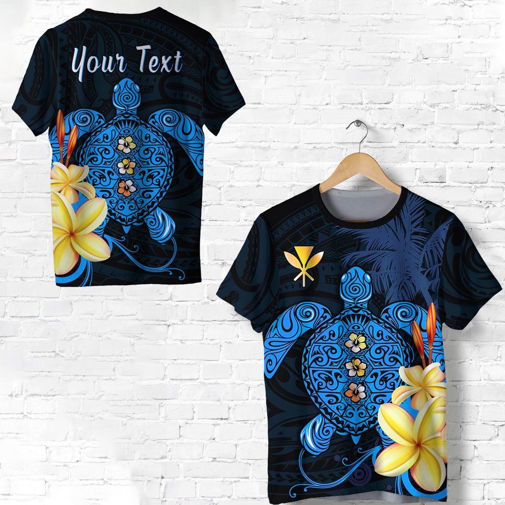 (Custom Personalised) Hawaii Turtle T Shirt Hawaiian Flowers Version Blue Elegant