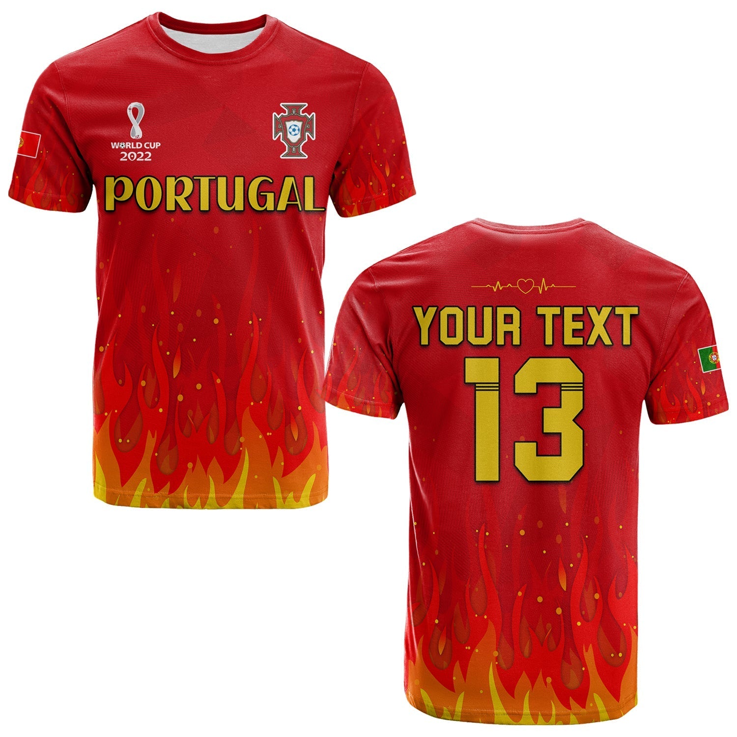 Custom Portugal Football T Shirt Champions Soccer World Cup My Heartbeat Fire
