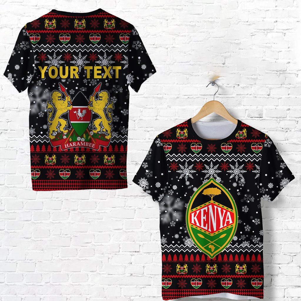 Custom Kenya Christmas T Shirt Shield Mix African Pattern
