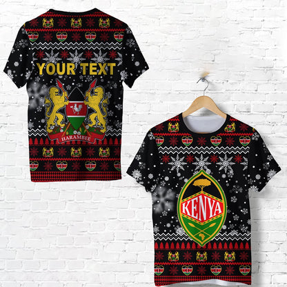 Custom Kenya Christmas T Shirt Shield Mix African Pattern