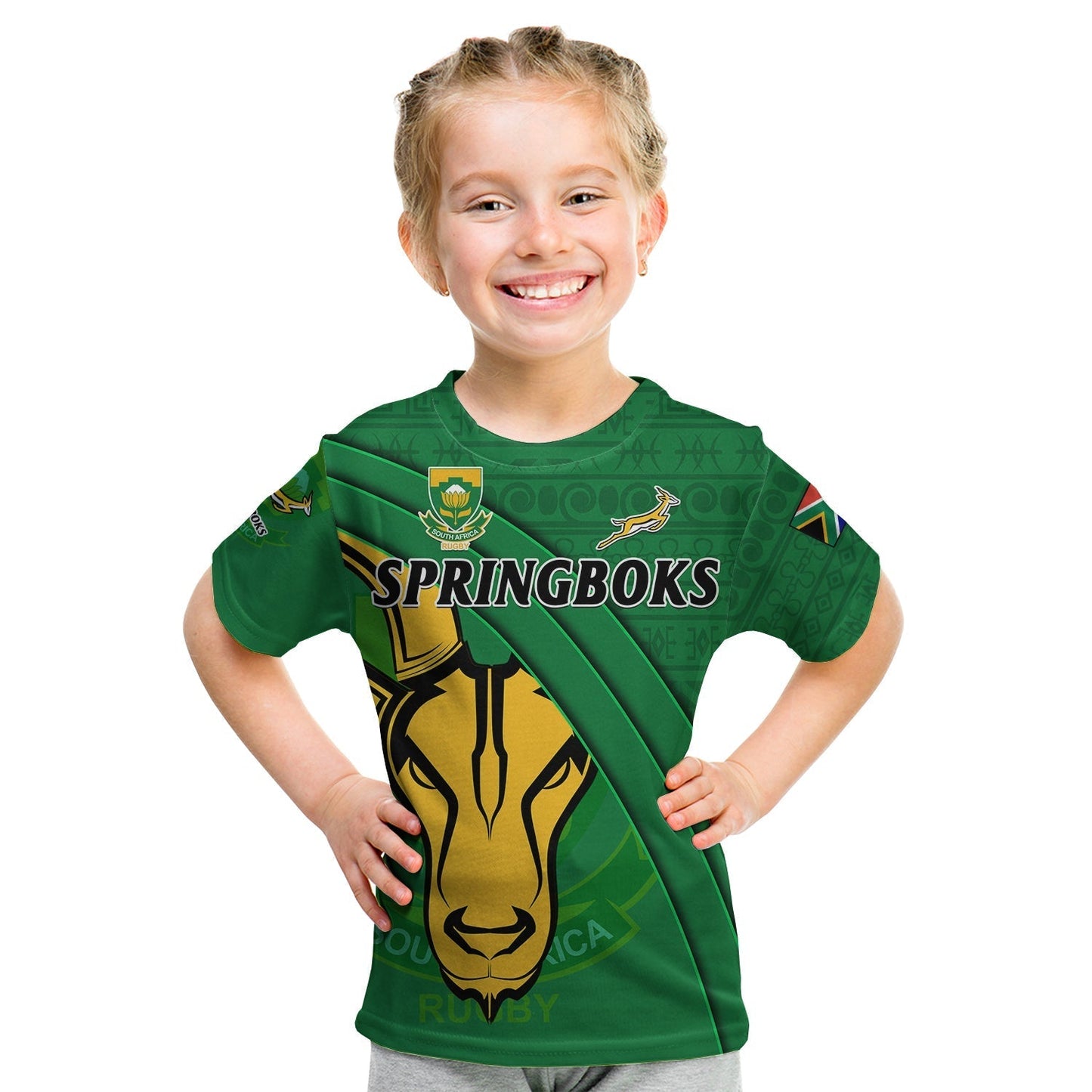 South Africa Rugby T Shirt Bokke Springbok With African Pattern Stronger Together