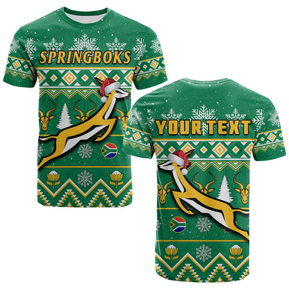 Custom South Africa Rugby Christmas T Shirt Springboks Proud Geseende Kersfees