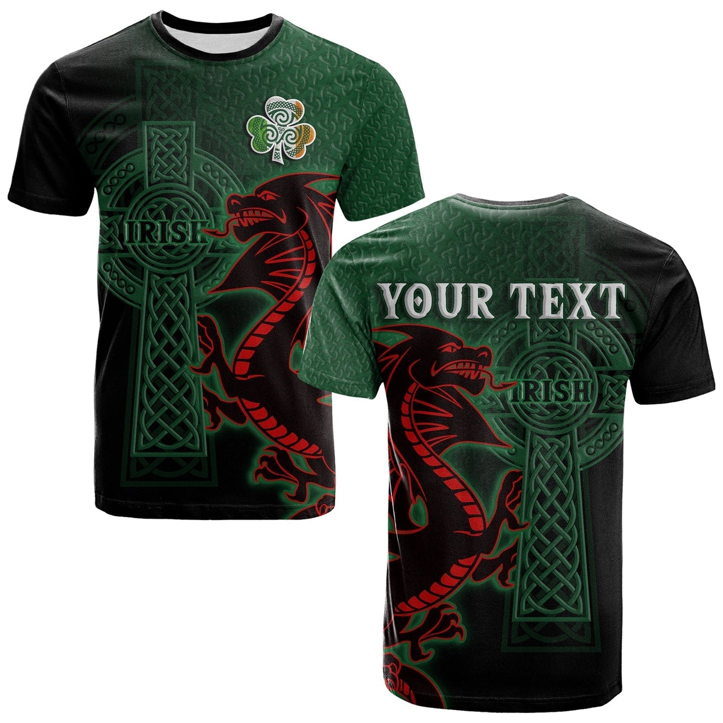 Custom Ireland T Shirt The Shamrock Celtic Cross Mix Dragon