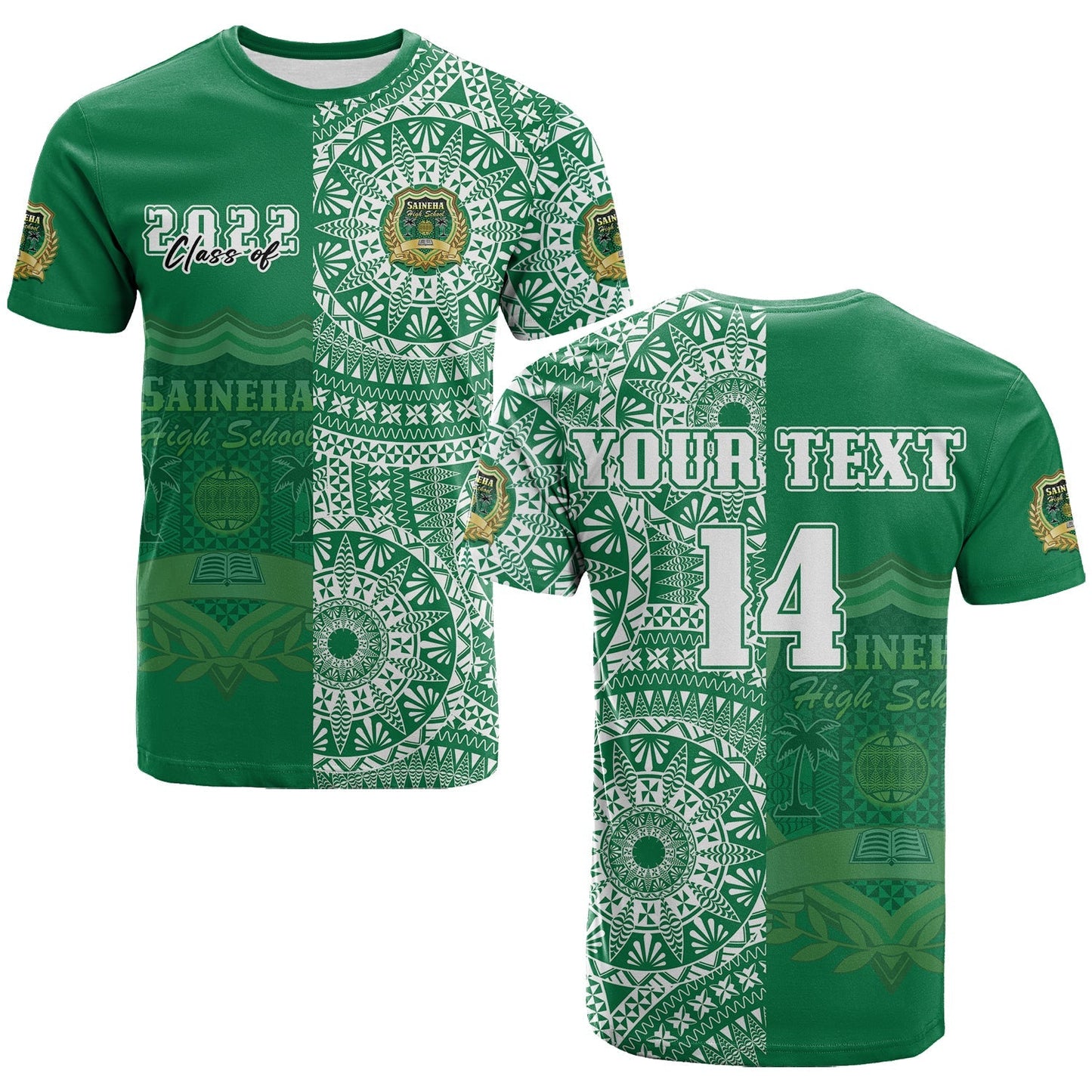 Custom Text And Number Tonga Saineha High School T Shirt Class Of Year Tongan Ngatu Pattern