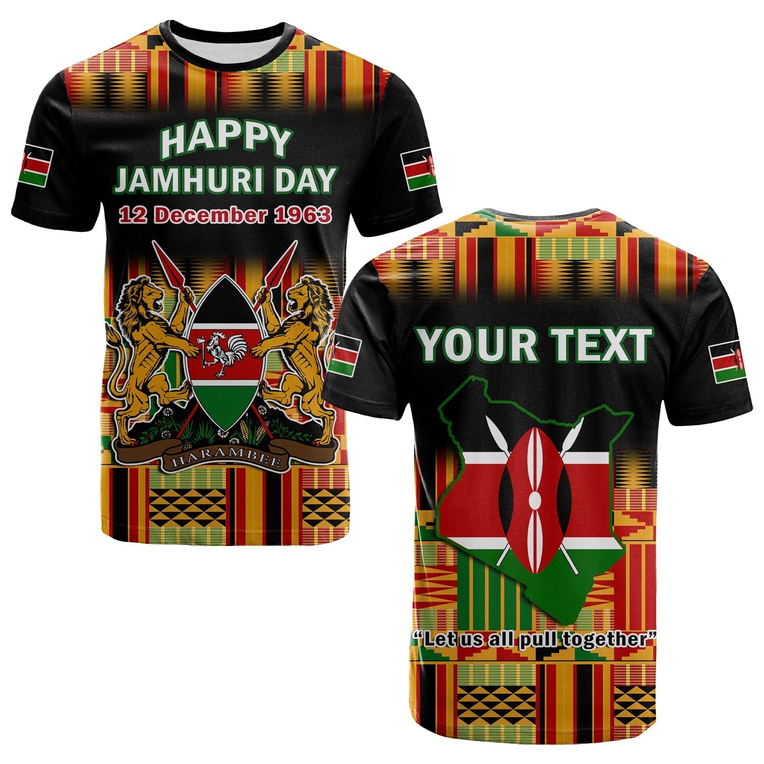 Custom Kenya T Shirt Happy Jamhuri Day Kenyan Pattern