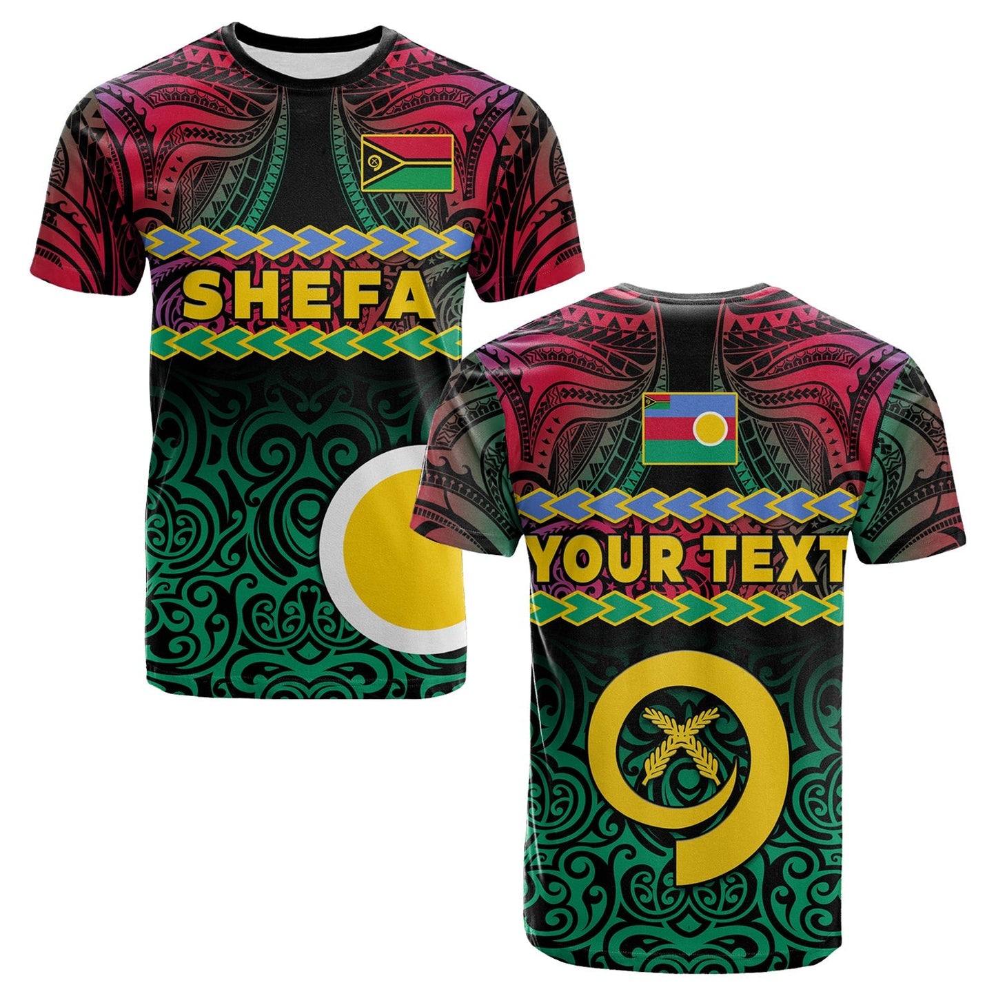 (Custom Personalised) Shefa Province T Shirt Vanuatu Pig Tusk Polynesian Flag Style