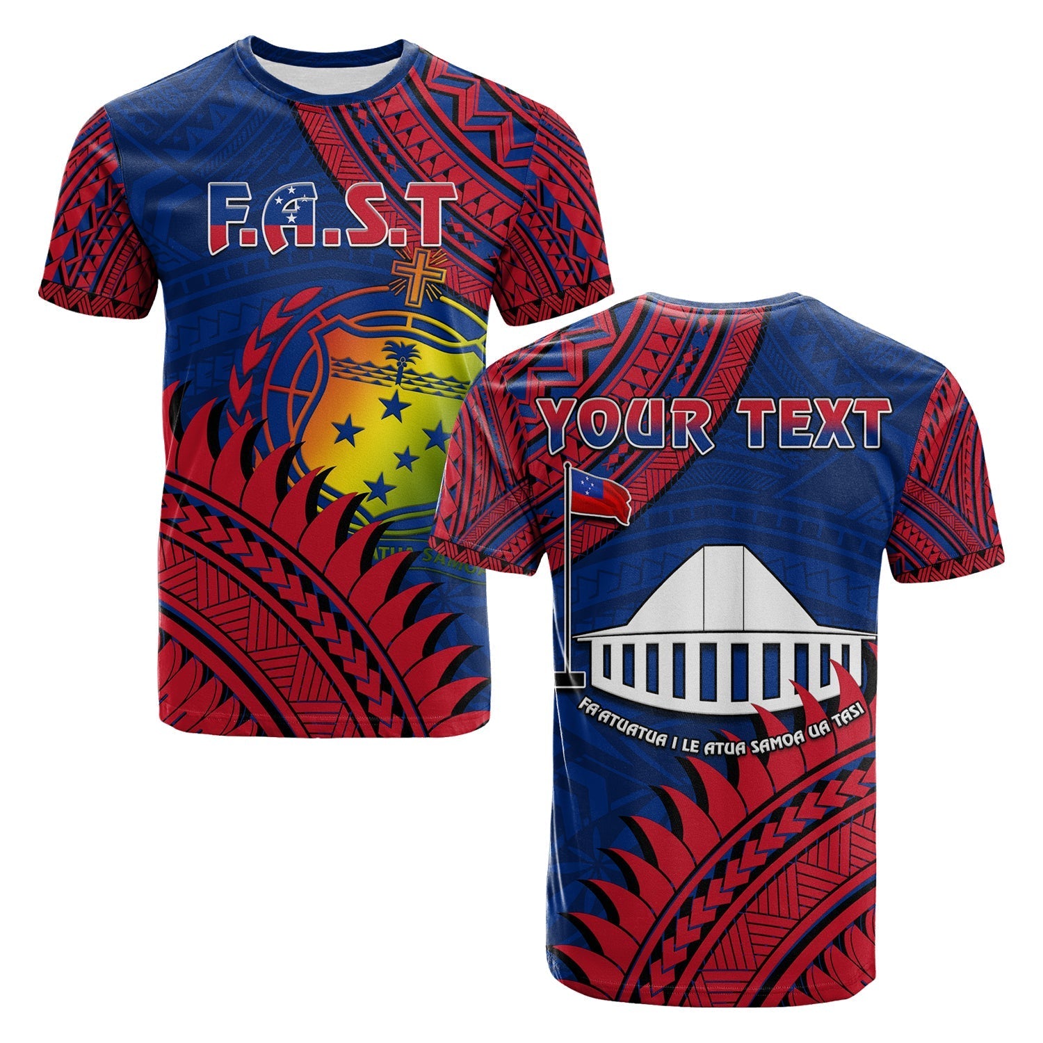Custom Personalised F.A.S.T Samoa T Shirt Samoan Coat Of Arms Polynesian Pattern