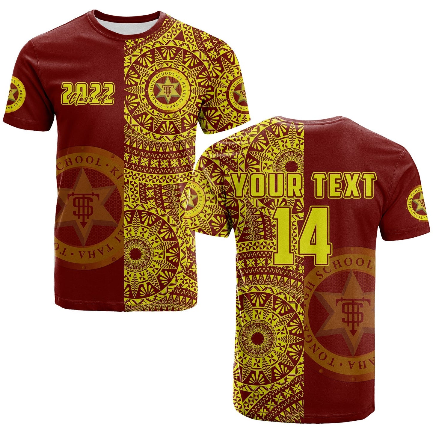 Custom Text And Number Tonga High School T Shirt Class Of Year Tongan Ngatu Pattern