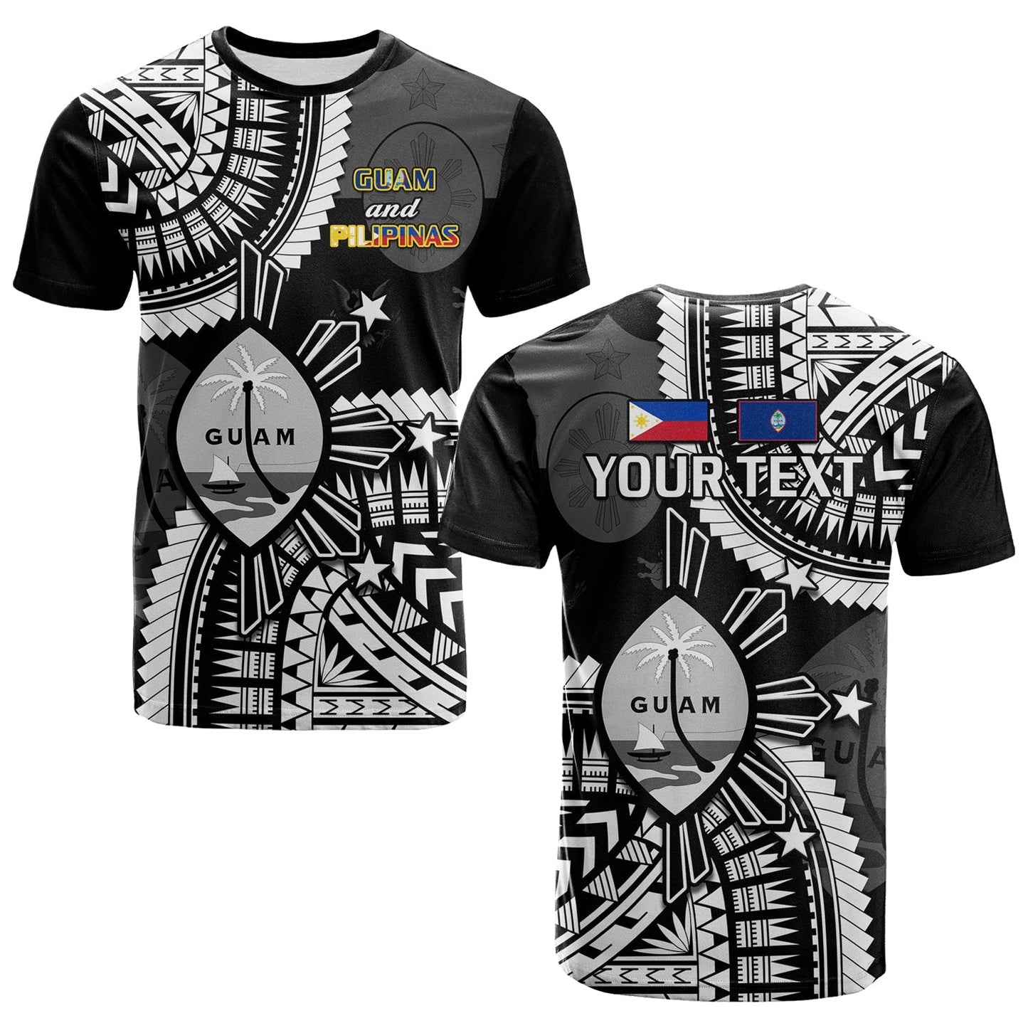 Custom Personalised Guam And Philippines T Shirt Guaman Filipinas Together Black