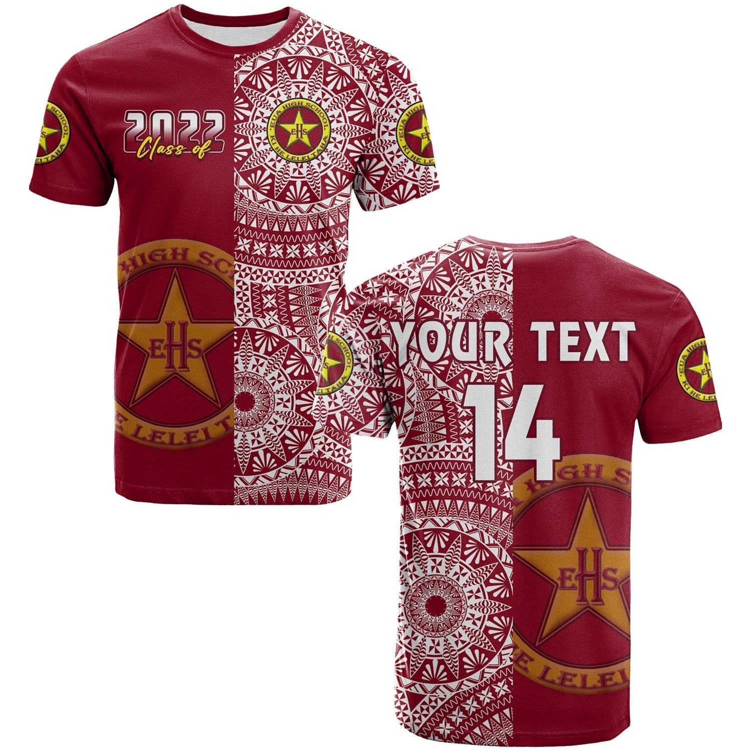 Custom Text And Number Tonga Eua High School T Shirt Class Of Year Tongan Ngatu Pattern