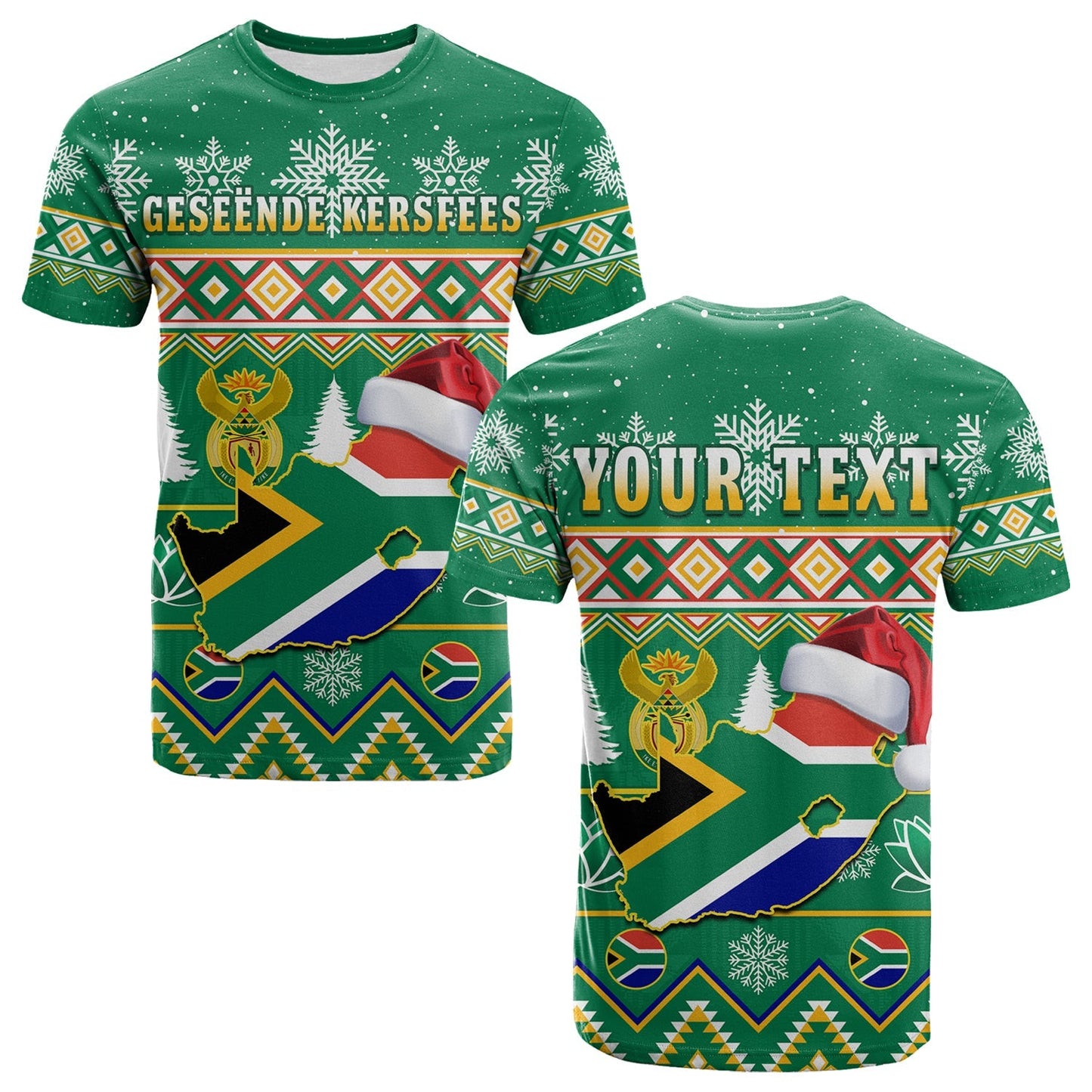 Custom South Africa Christmas T Shirt King Protea Geseende Kersfees