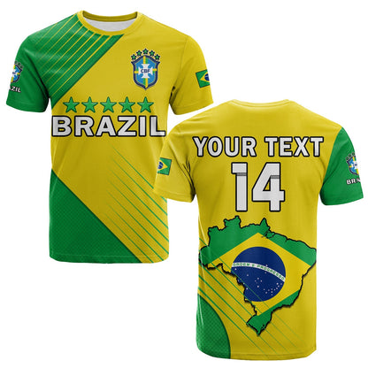 Custom Brazil Football T Shirt Brasil Map Come On Canarinho Sporty Style