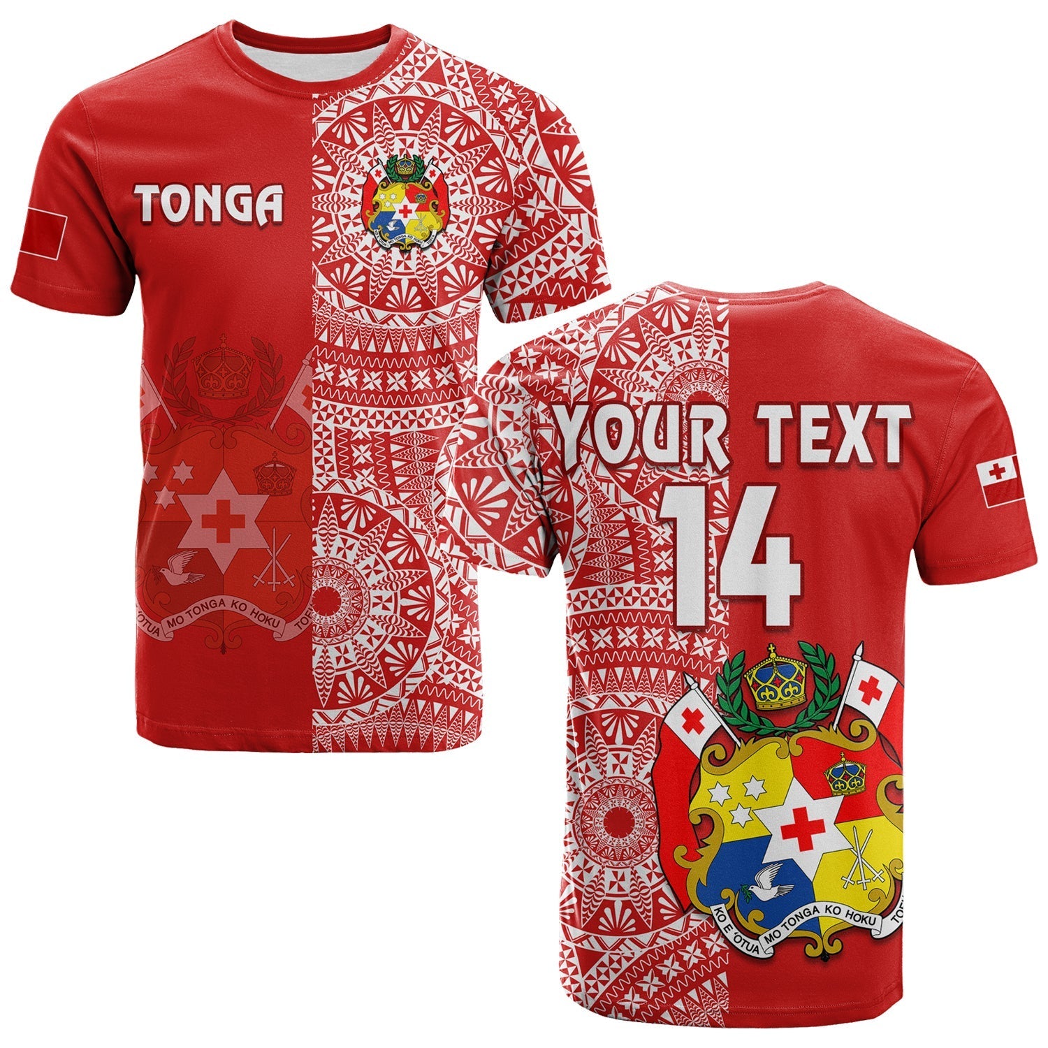 Custom Text And Number Tonga T Shirt Tongan Coat Of Arms Ngatu Pattern