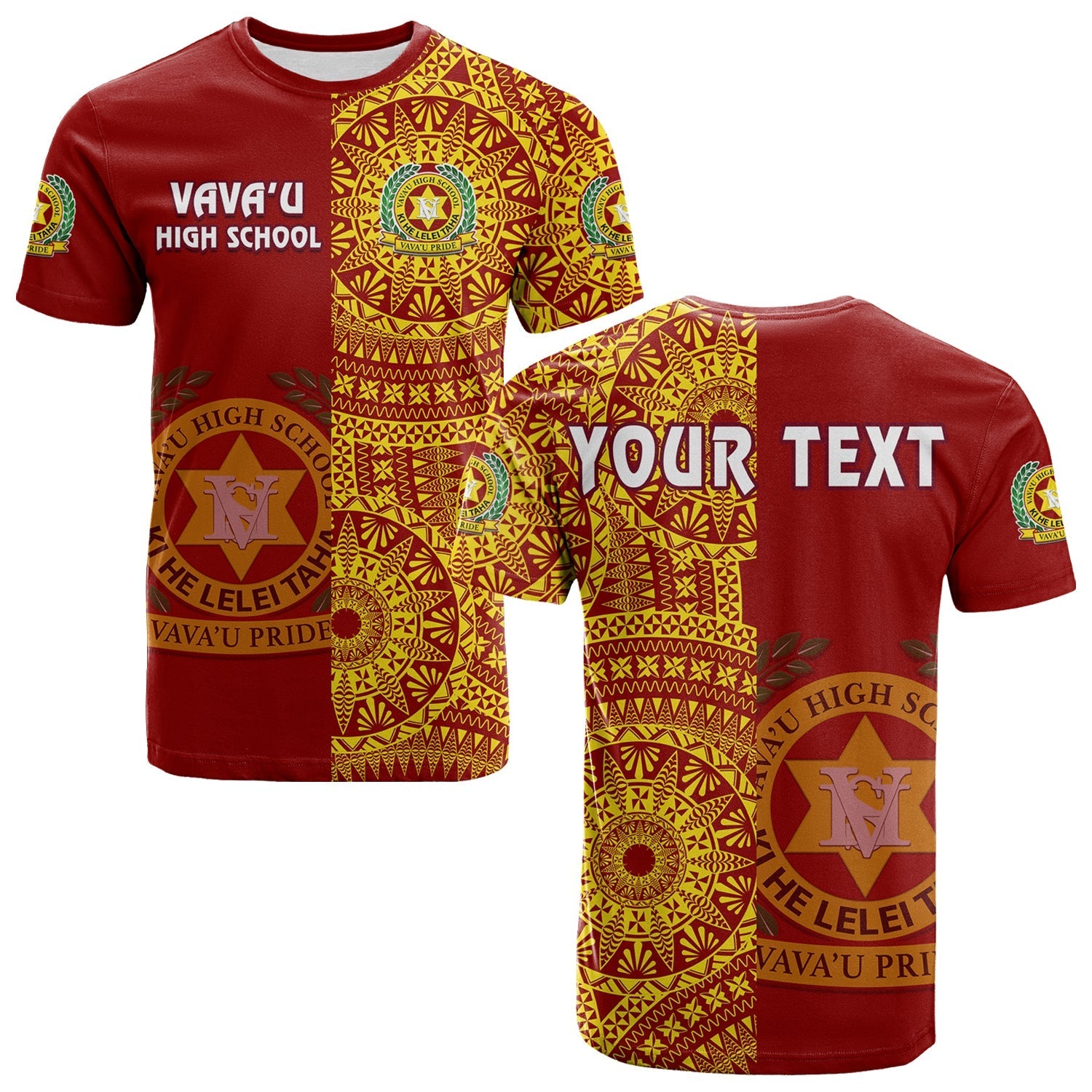 Custom Personalised Tonga Vavau High School T Shirt Tongan Ngatu Pattern