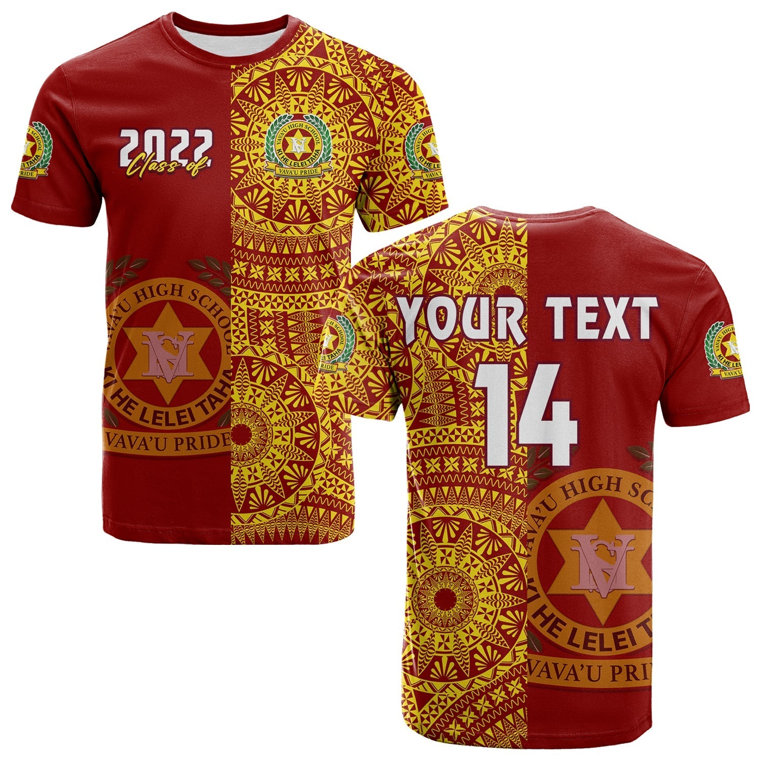 Custom Text And Number Tonga Vavau High School T Shirt Class Of Year Tongan Ngatu Pattern