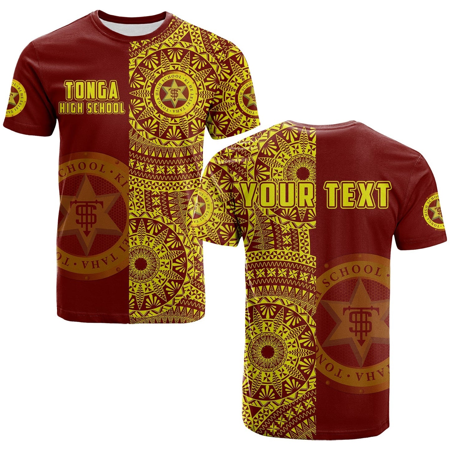 Custom Personalised Tonga High School T Shirt Tongan Ngatu Pattern