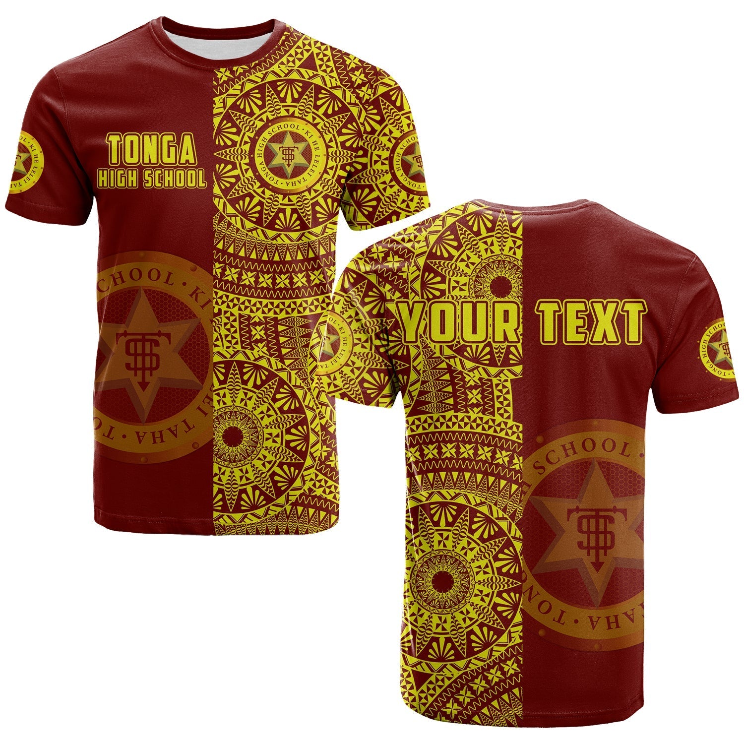 Custom Personalised Tonga High School T Shirt Tongan Ngatu Pattern